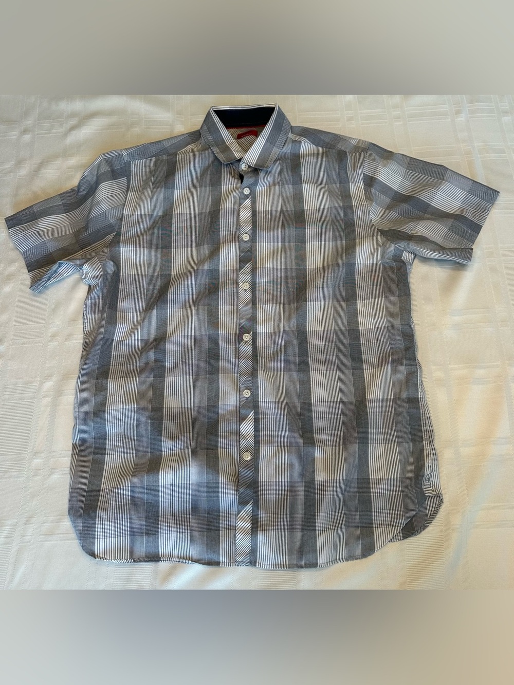 Alfani Slim Fit Stretch Plaid Button Up Shirt Mens Size Large L Black Blue White